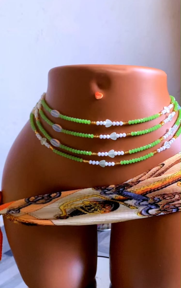 Emerald Glow 4-Layer Waist Beads With Heart Charms by OBELS BEADING — products in Ghana on KUDUPAZAR